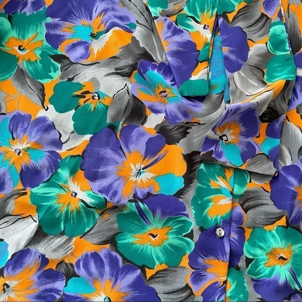Vintage Lady Winn Floral Necktie Bow Button Up Blouse Long Sleeve 1X - Picture 3 of 7